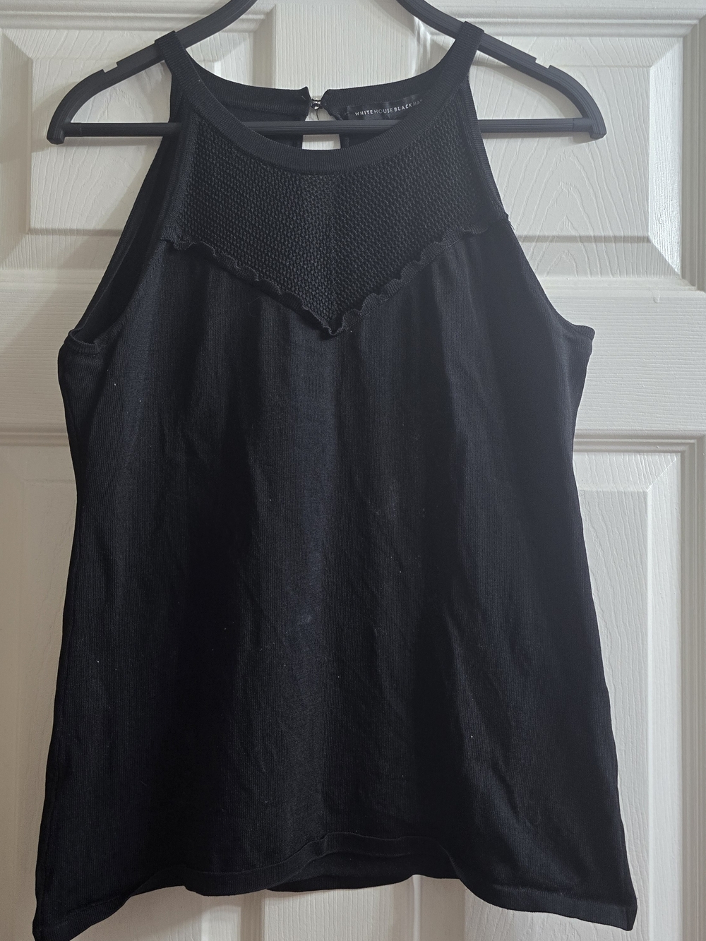 White House Black Market Black Textured Yoke Halter Tank